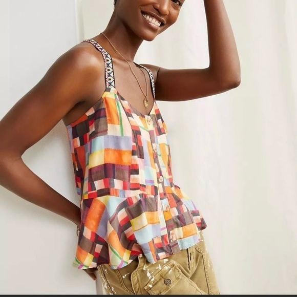 Pilcro and the Letterpress Tops - Anthropologie Pilcro Abstract Peplum Multicolor
Geometric Tank‎ Top Size Large